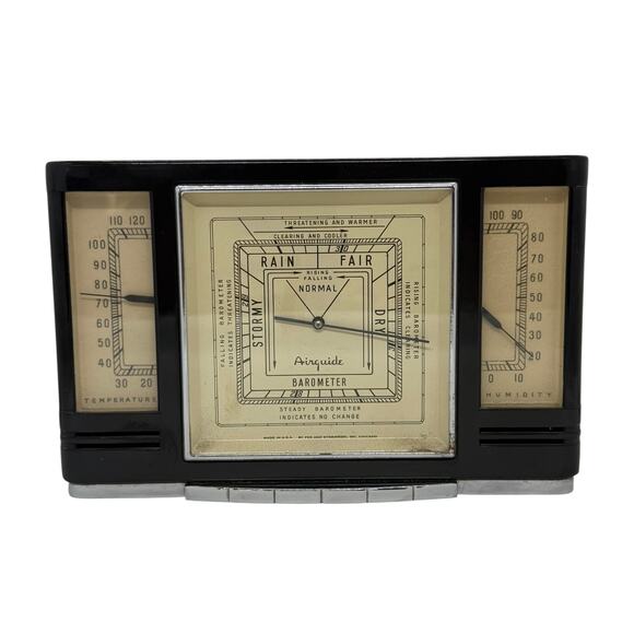 Fee and Stemwedel Inc Other - 1940’s Art Deco Style Weather Station Black Bakelite Cabinet Fee and Stemwedel
